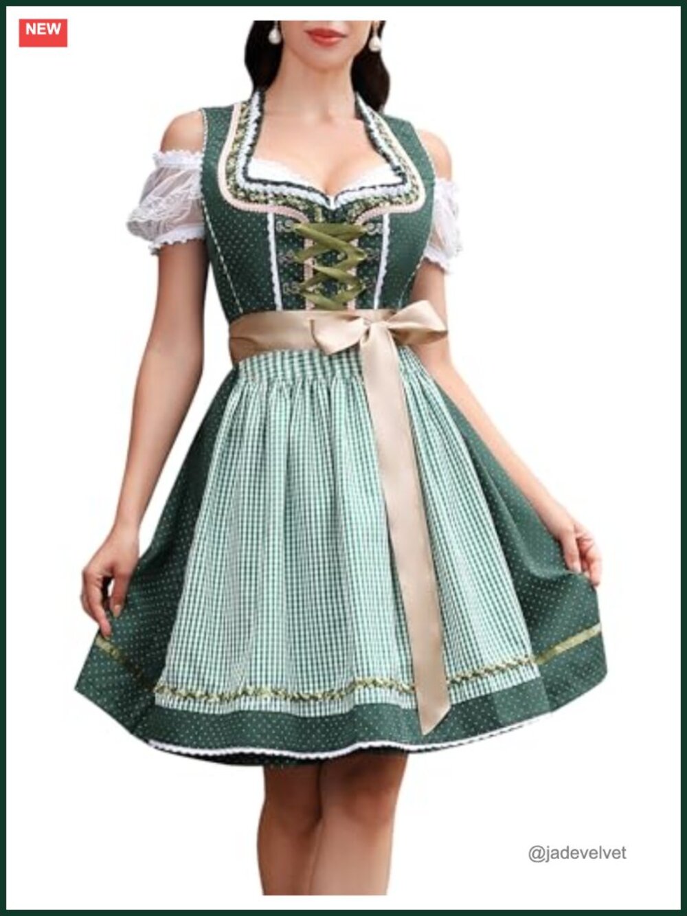 Women's Oktoberfest Dirndl Costume Dress 3pc Off Shoulder Floral Zip Up